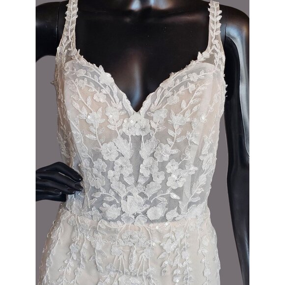 Blush Illusion Bodice Fit and Flare Scoop Back Wedding Gown - Stella Couture - Picture 2 of 10